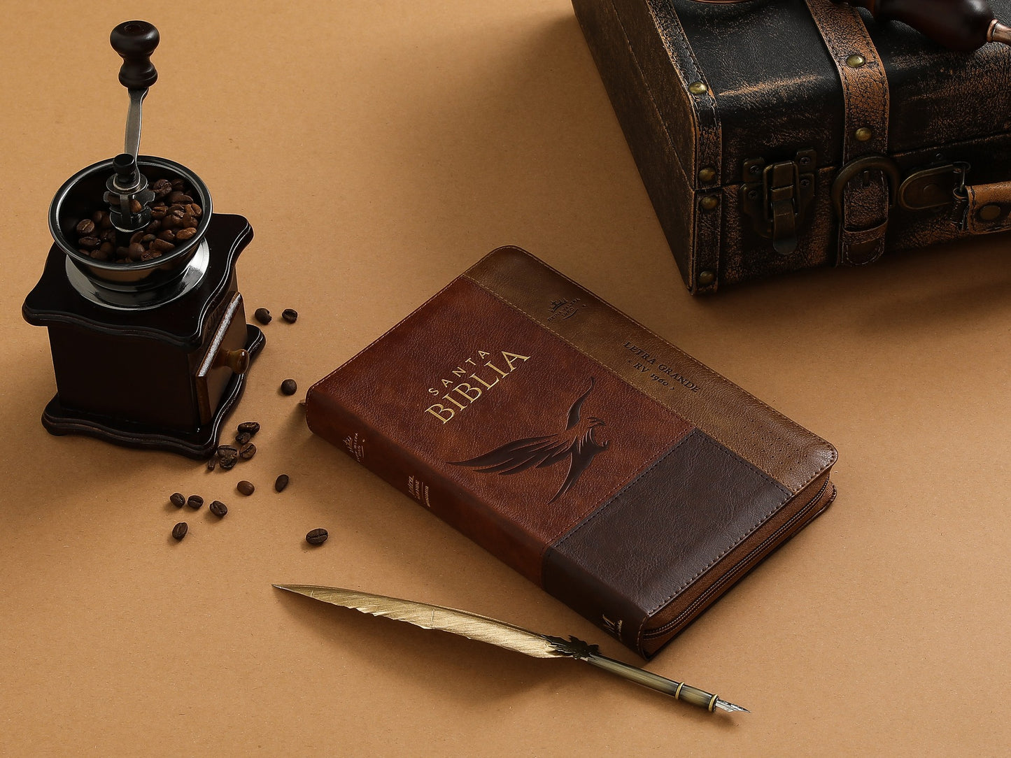 Reina Valera 1960, tamaño manual , aguila imitación piel tritono marrón