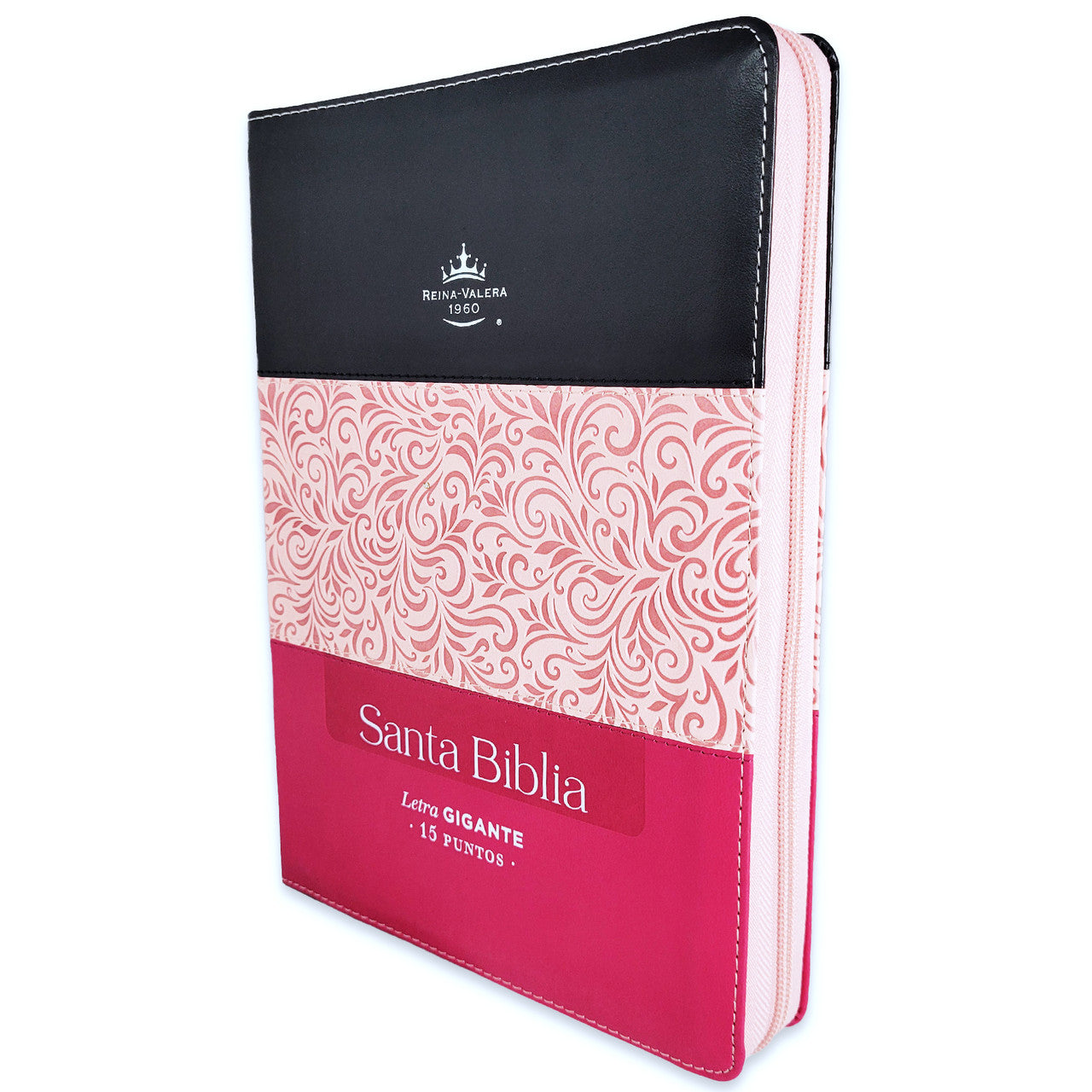 Biblia para Mujeres con Cierre Letra Gigante 15 puntos RV1960 imit tricolor negro/rosa/fucsia con indice