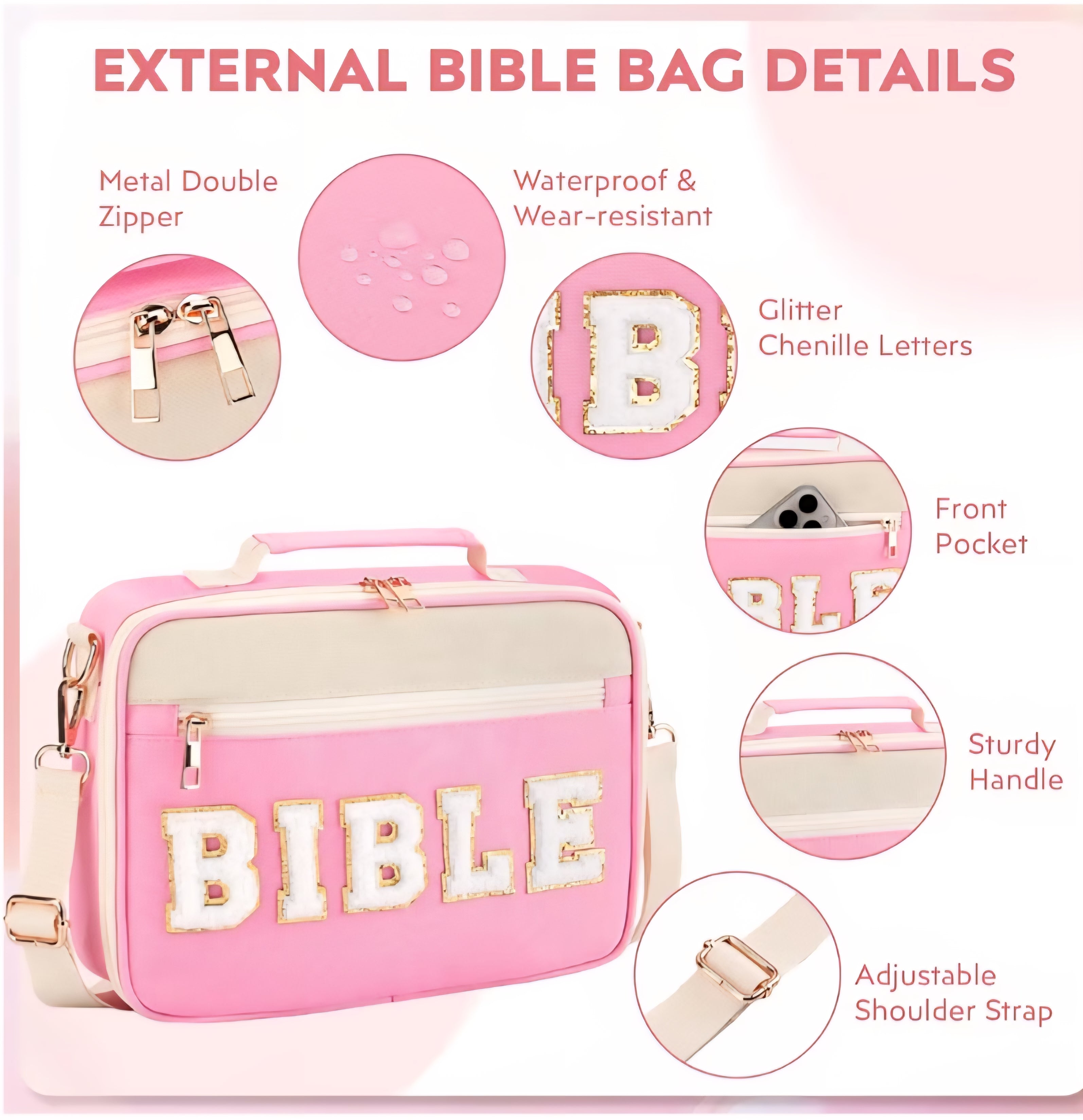 Funda para Biblia personalizada tipo cartera|Color Rosa| Tamaño Mediano